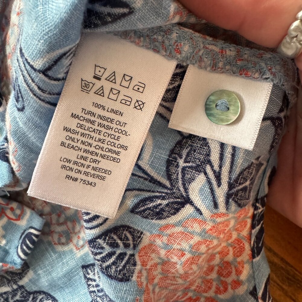 Like New Cynthia Rowley Linen Tank Top Tunic Red Blue Floral Button Front Sz M - Picture 5 of 6